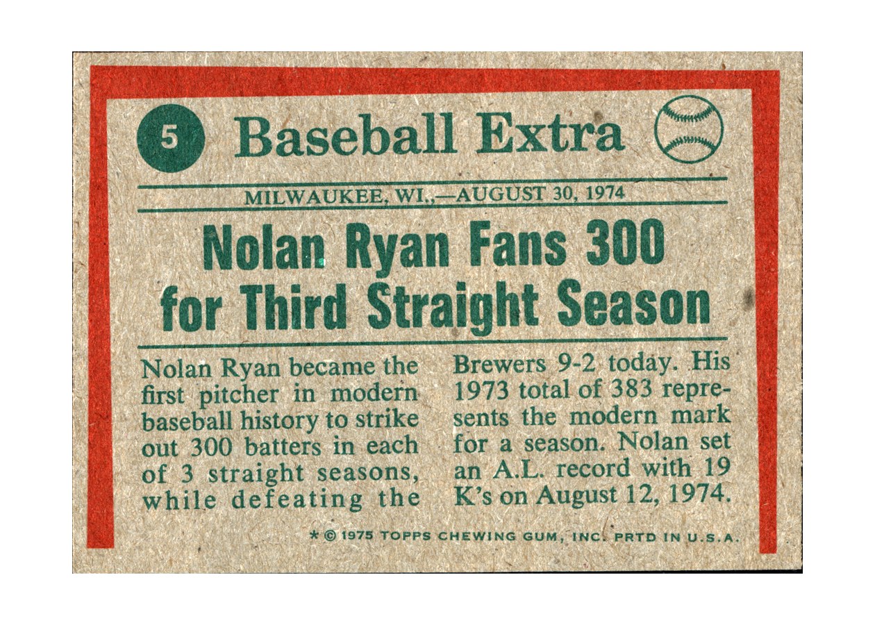 1975 Topps #5 Nolan Ryan card back
