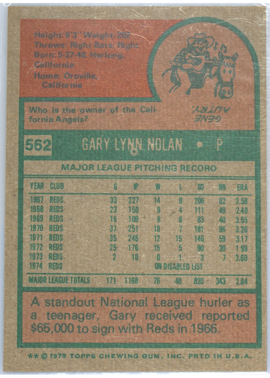 1975 Topps #562 Gary Nolan card back