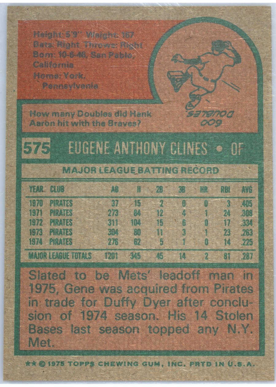 1975 Topps #575 Gene Clines card back