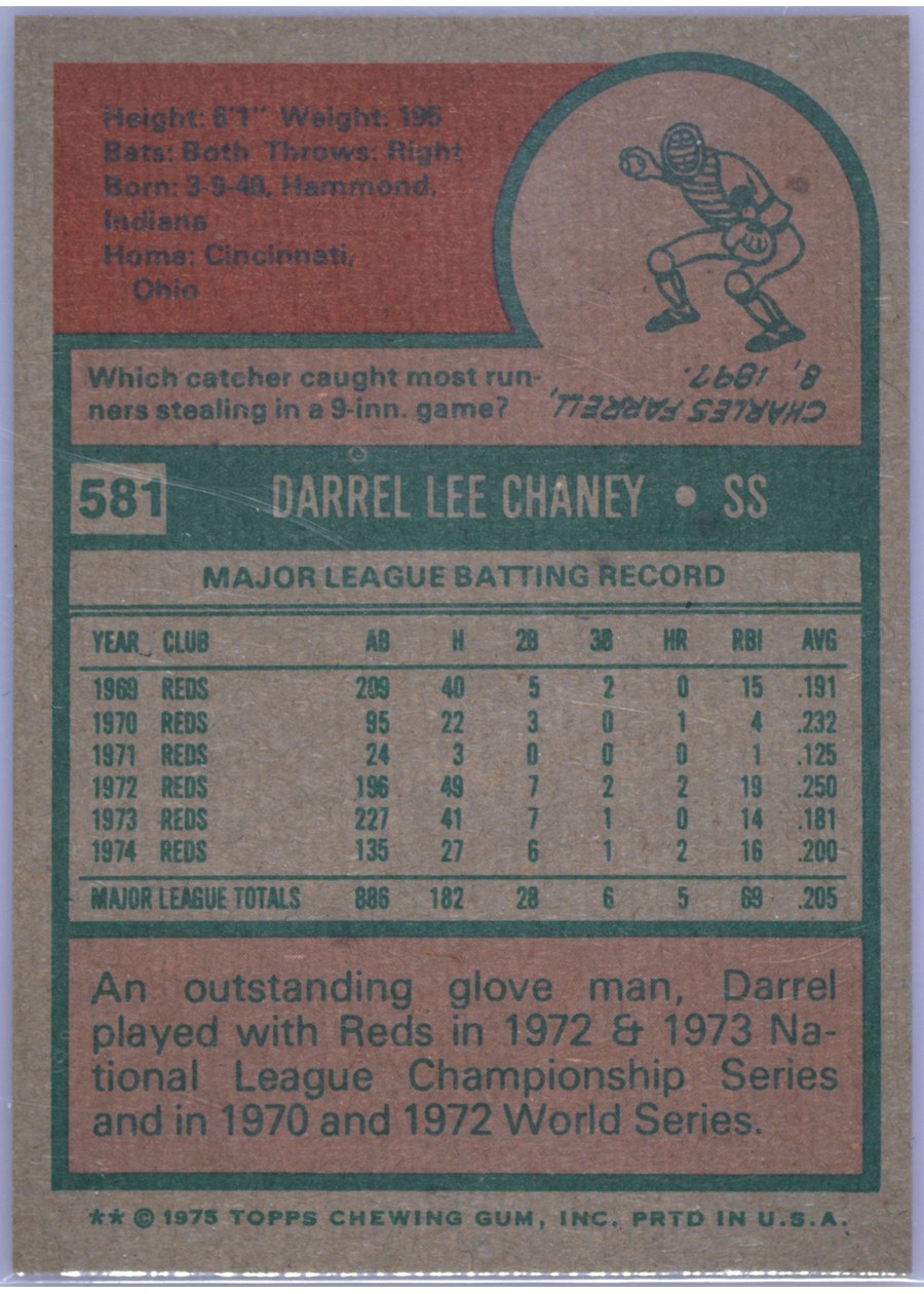 1975 Topps #581 Darrel Chaney card back