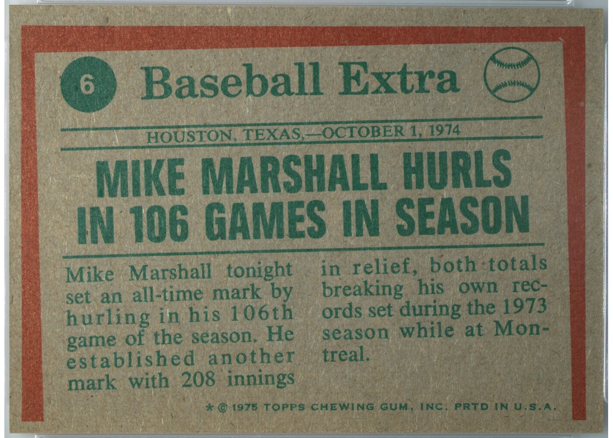 1975 Topps #6 Mike Marshall card back