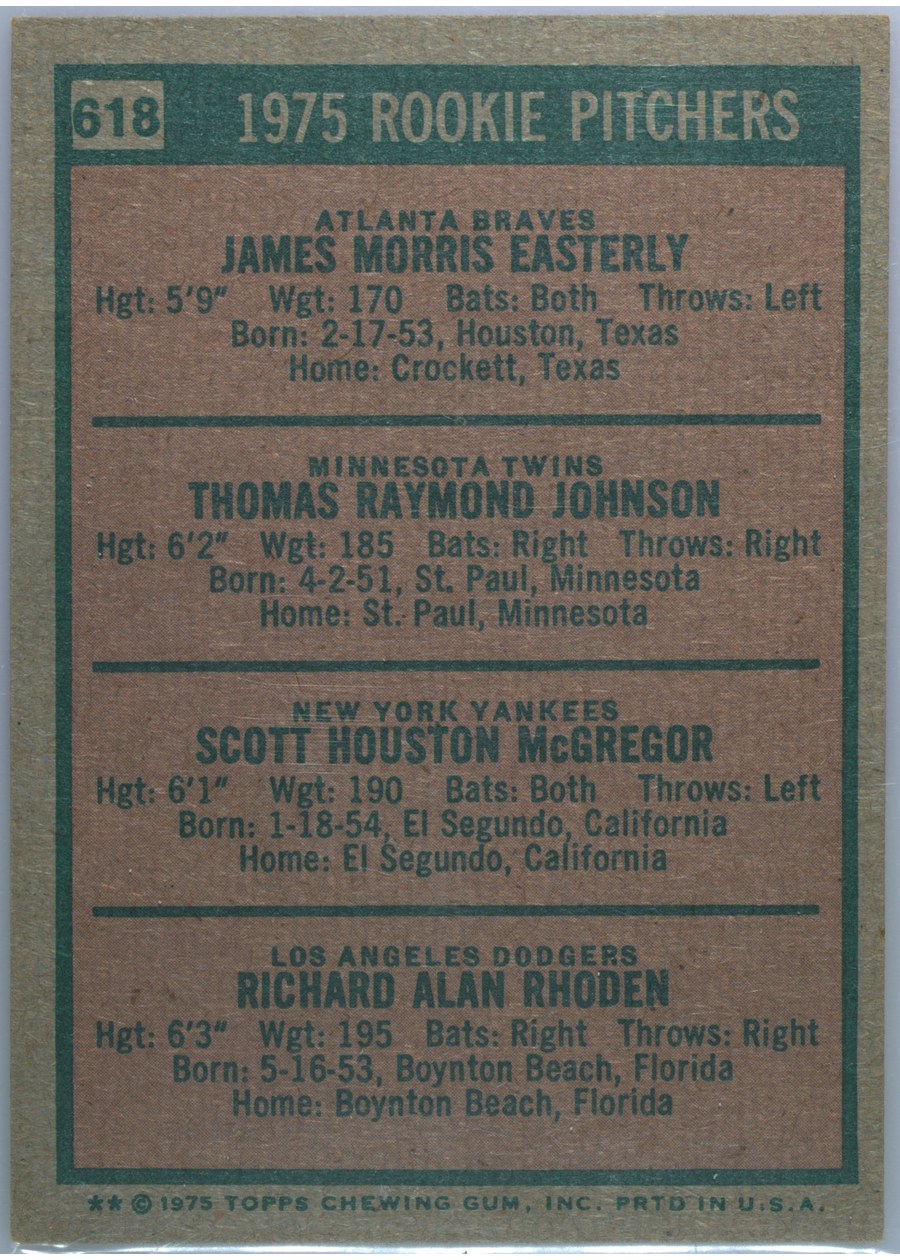 1975 Topps #618 1975 Rookie Pitchers card back
