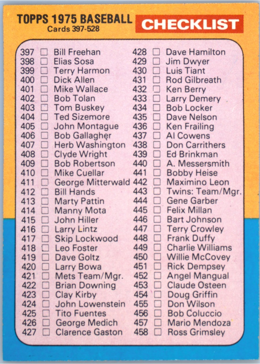 1975 Topps #517 Checklist: 397-528
