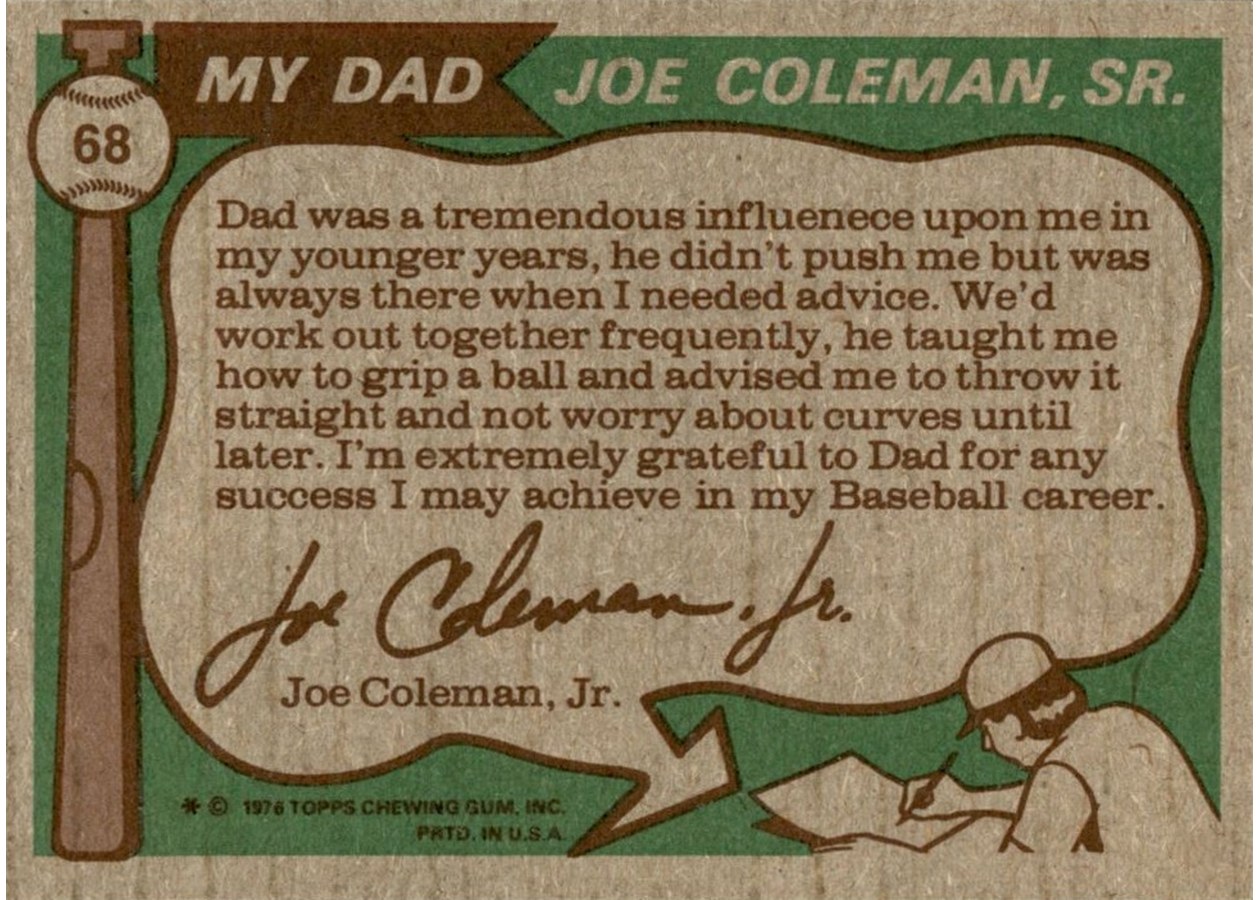 1976 Topps #68 Father & Son - Big Leaguers card back