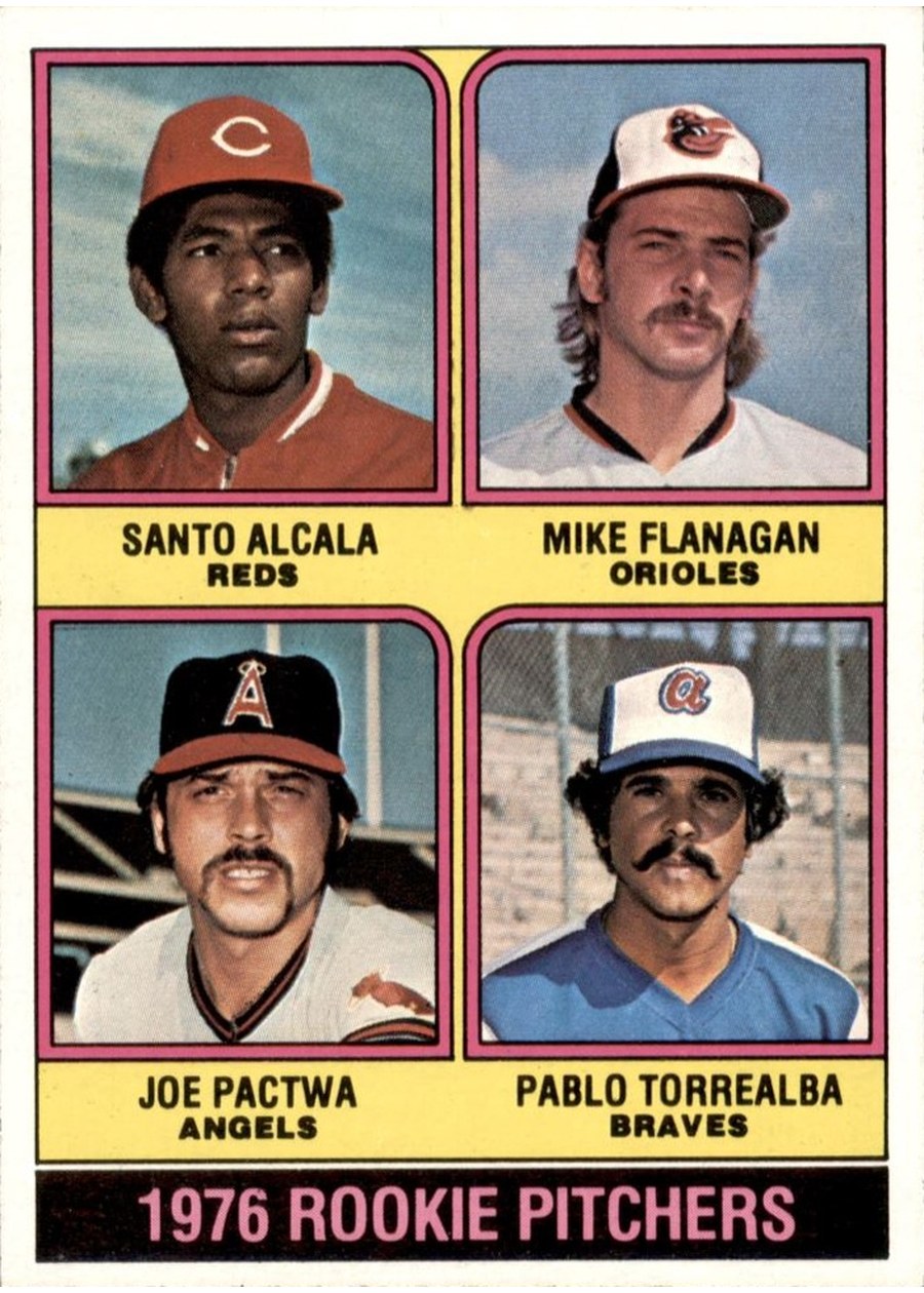 1976 Topps #589 1976 Rookie Pitchers, Cincinnati Reds / Baltimore Orioles / California Angels / Atlanta Braves