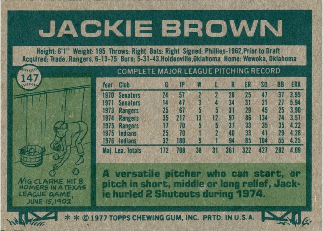 1977 Topps #147 Jackie Brown card back