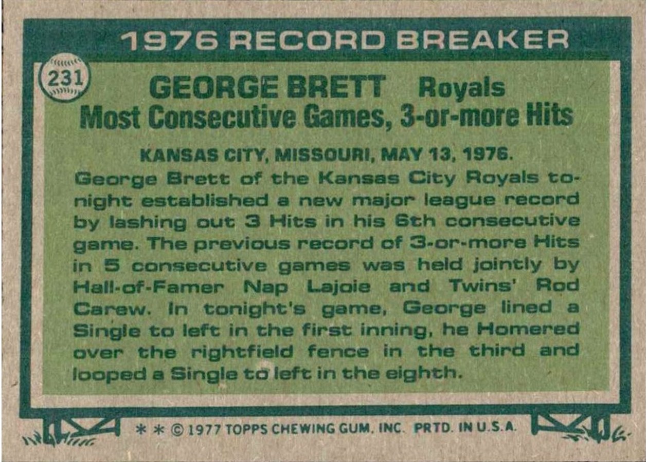 1977 Topps #231 George Brett card back