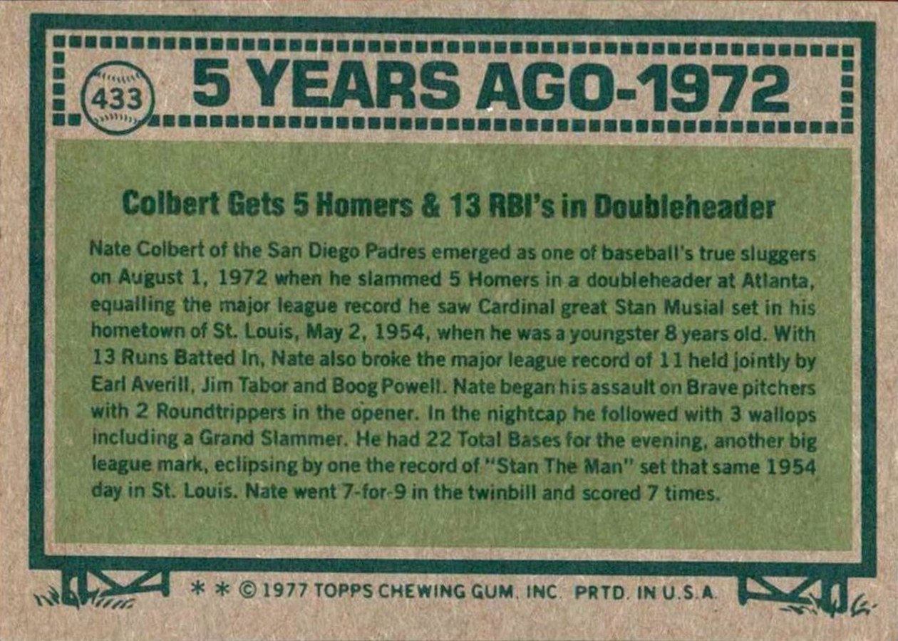 1977 Topps #433 Nate Colbert card back