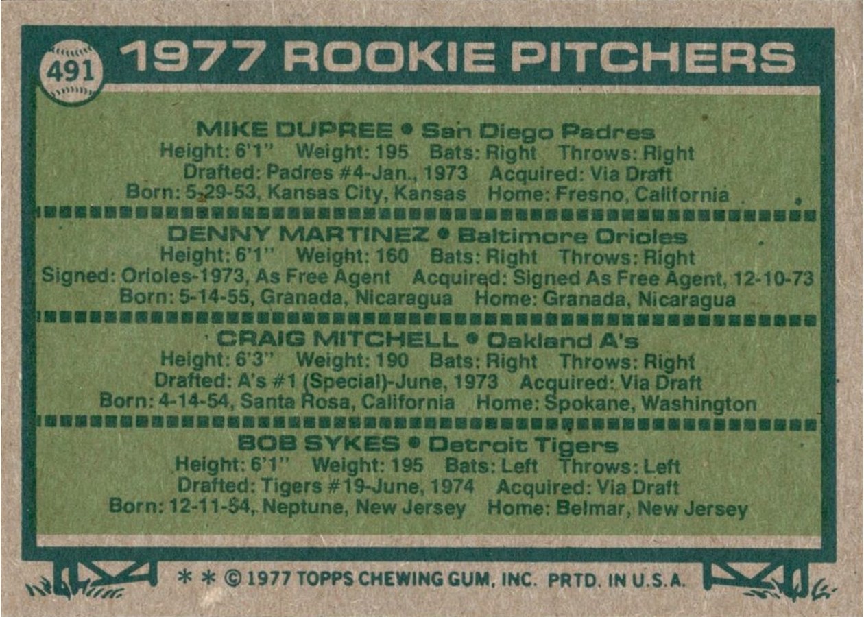 1977 Topps #491 1977 Rookie Pitchers card back