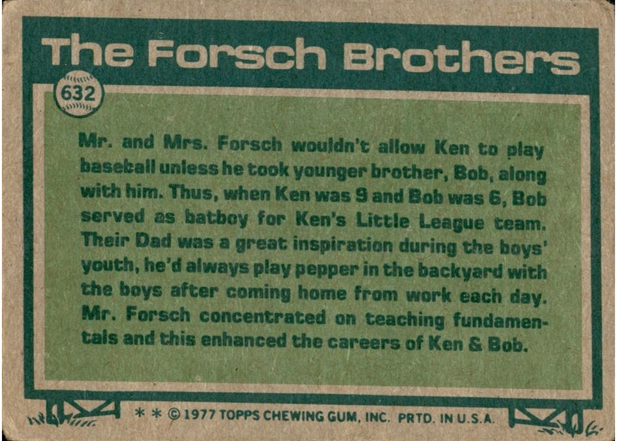 1977 Topps #632 Big League Brothers card back
