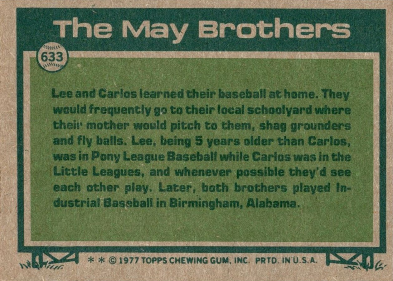 1977 Topps #633 Big League Brothers card back