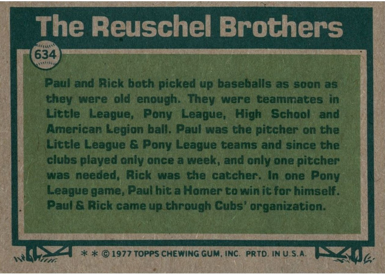 1977 Topps #634 Big League Brothers card back