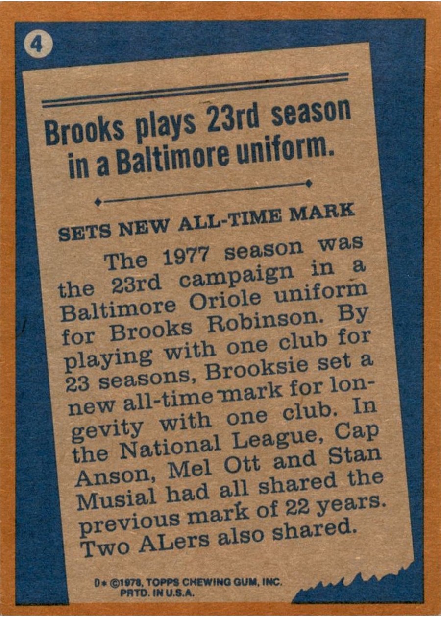 1978 Topps #4 Brooks Robinson card back