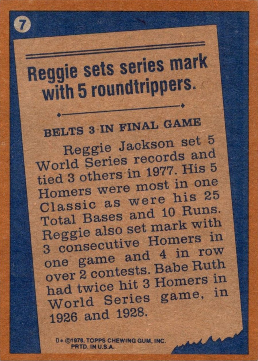 1978 Topps #7 Reggie Jackson card back