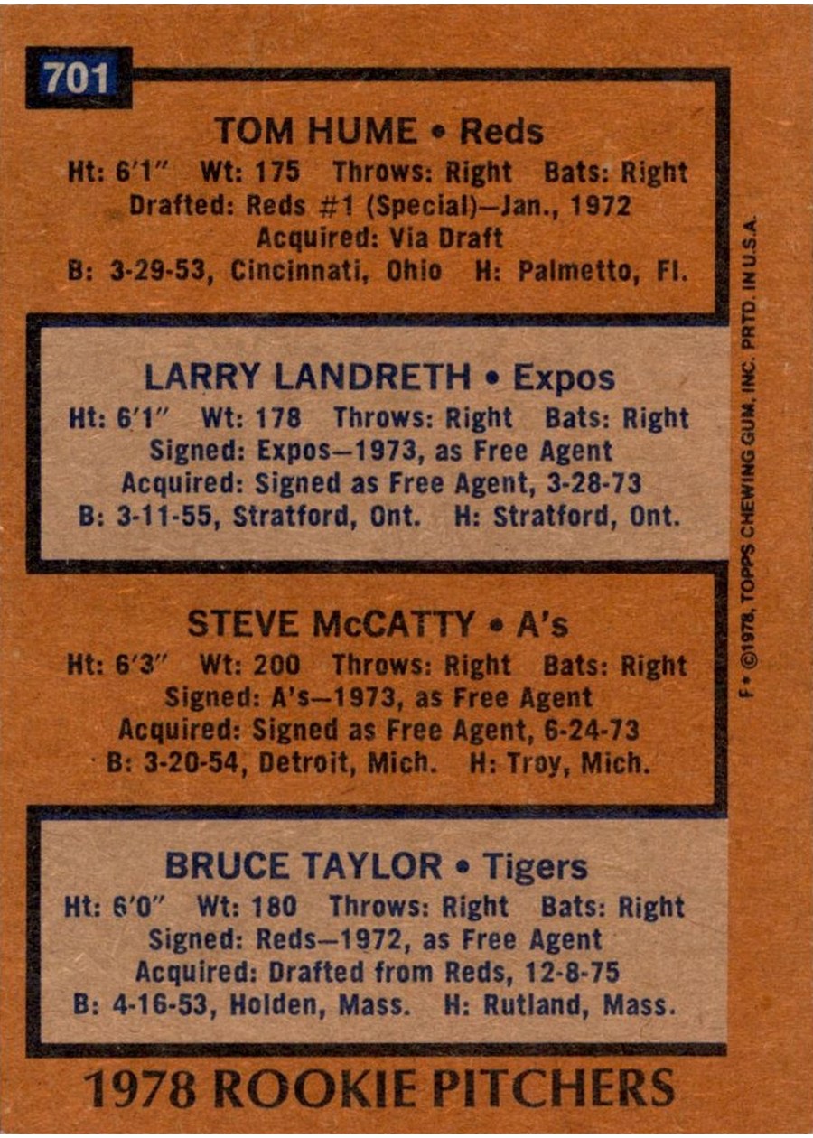 1978 Topps #701 1978 Rookie Pitchers card back