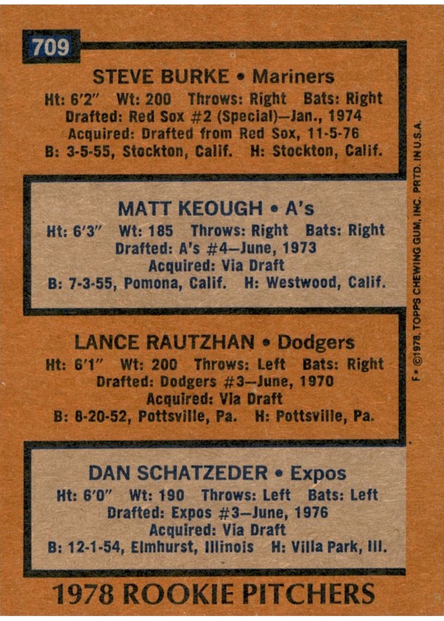 1978 Topps #709 1978 Rookie Pitchers card back