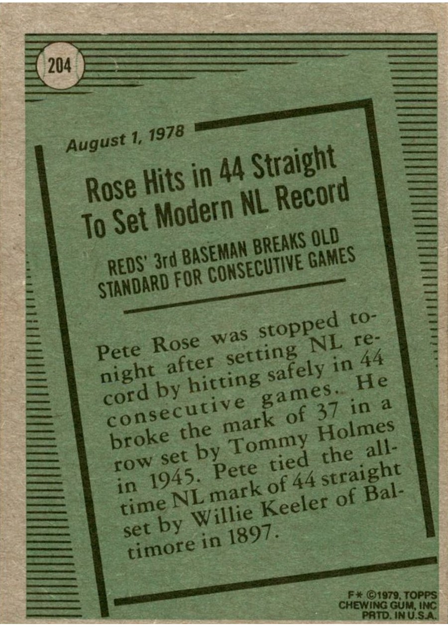 1979 Topps #204 Pete Rose card back
