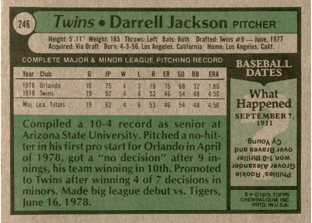 1979 Topps #246 Darrell Jackson card back