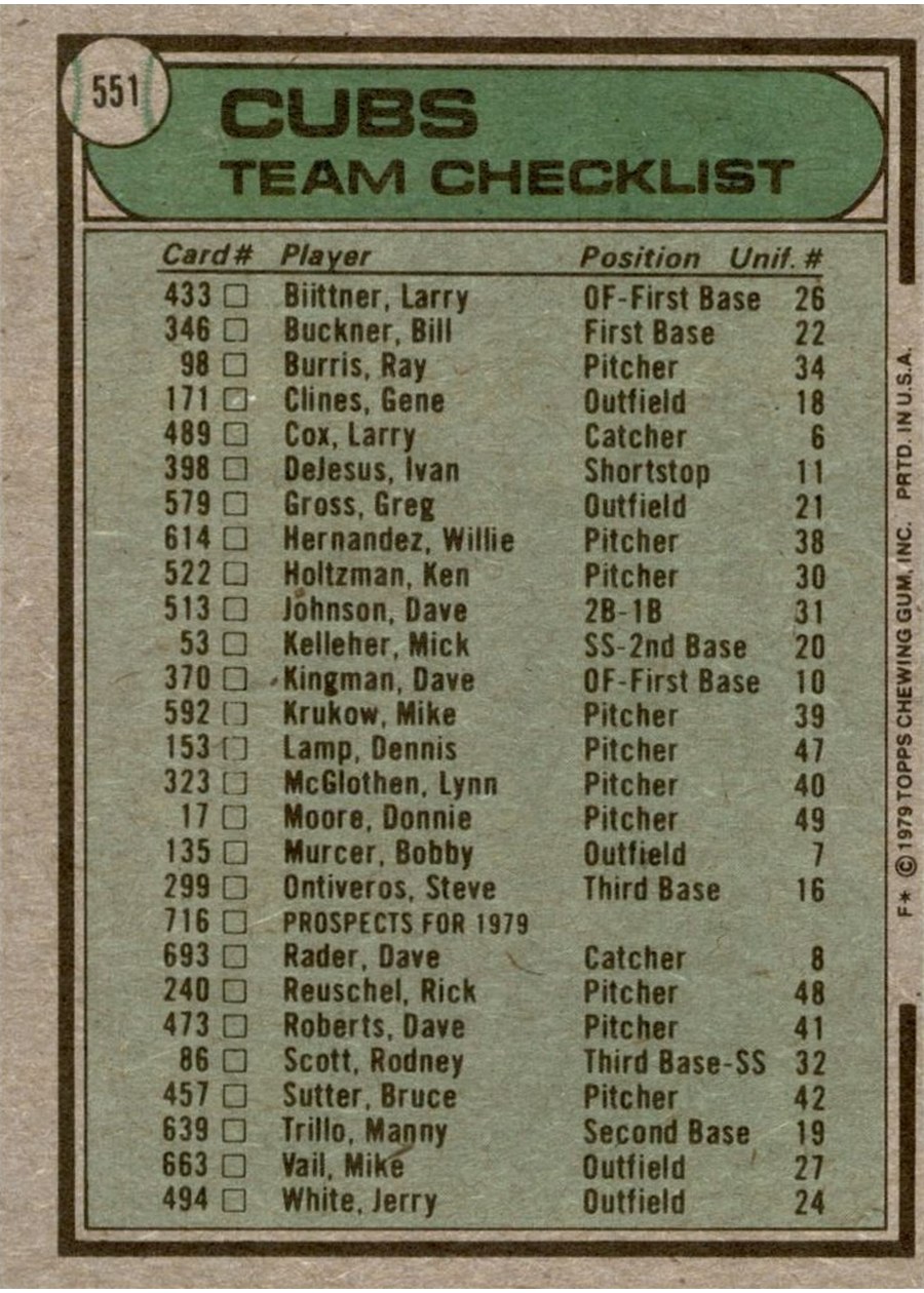 1979 Topps #551 Chicago Cubs / Herman Franks card back