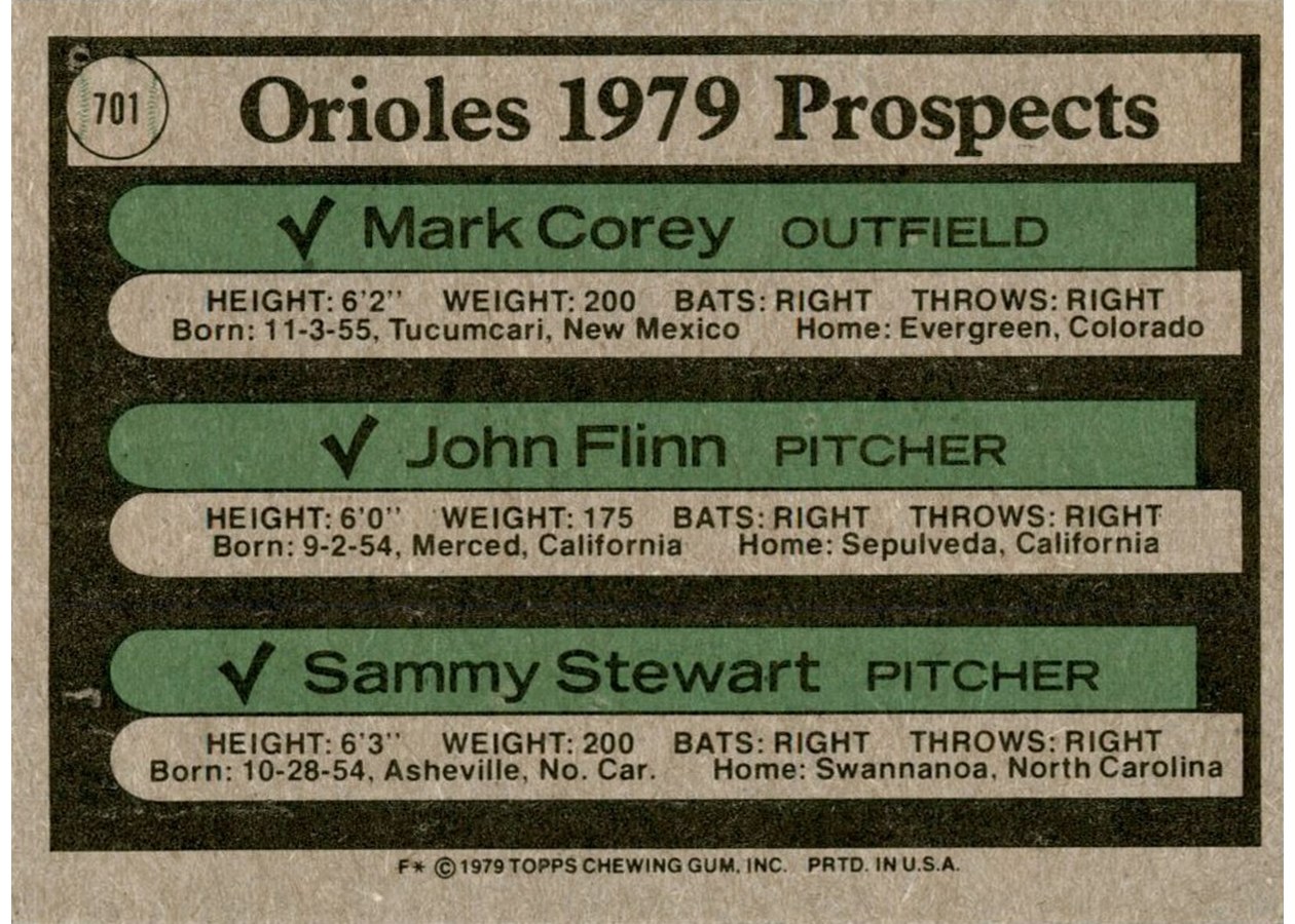 1979 Topps #701 Orioles 1979 Prospects card back