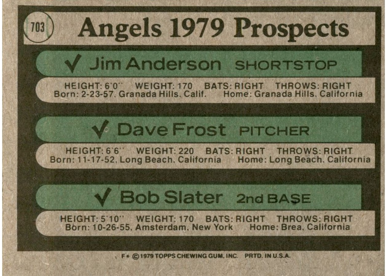 1979 Topps #703 Angels 1979 Prospects card back