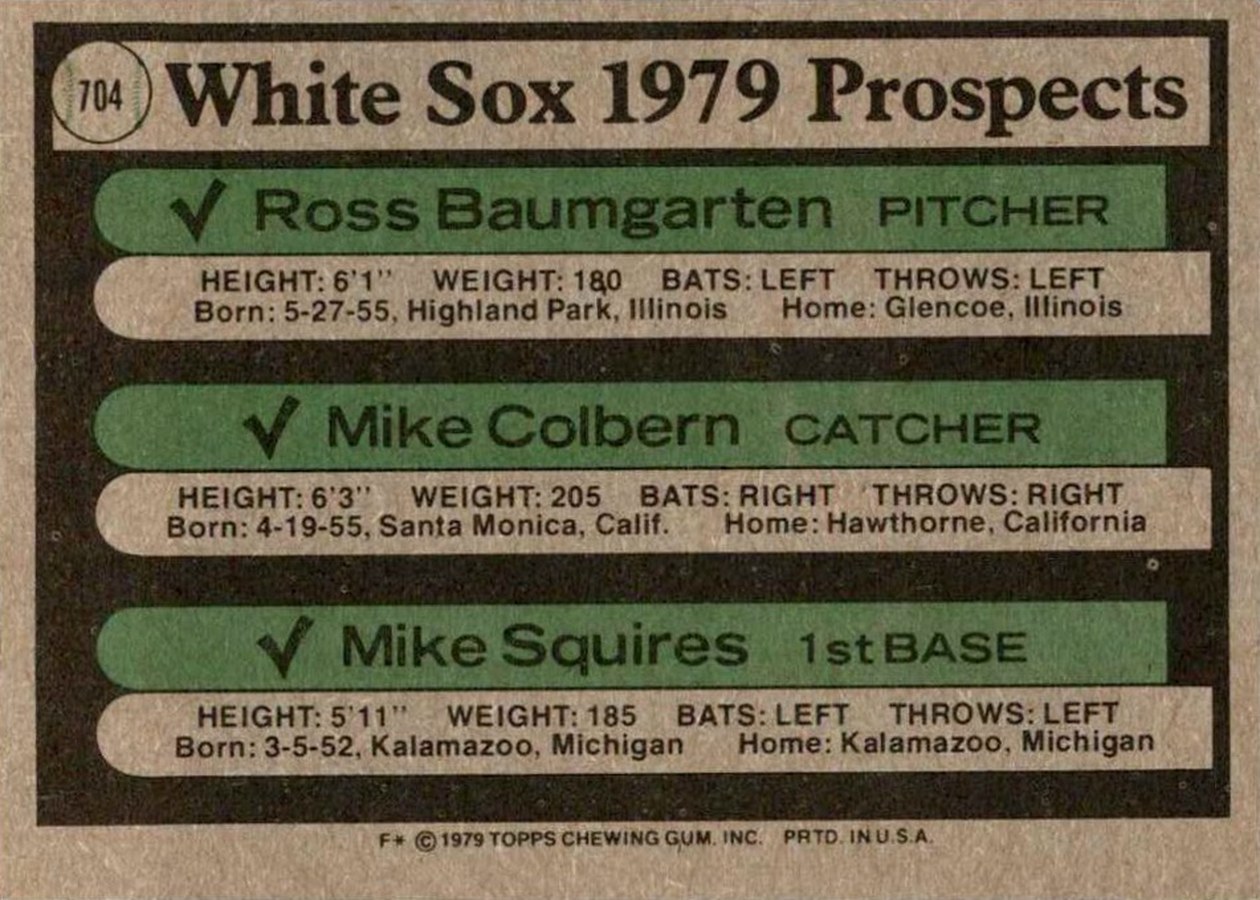 1979 Topps #704 White Sox 1979 Prospects card back