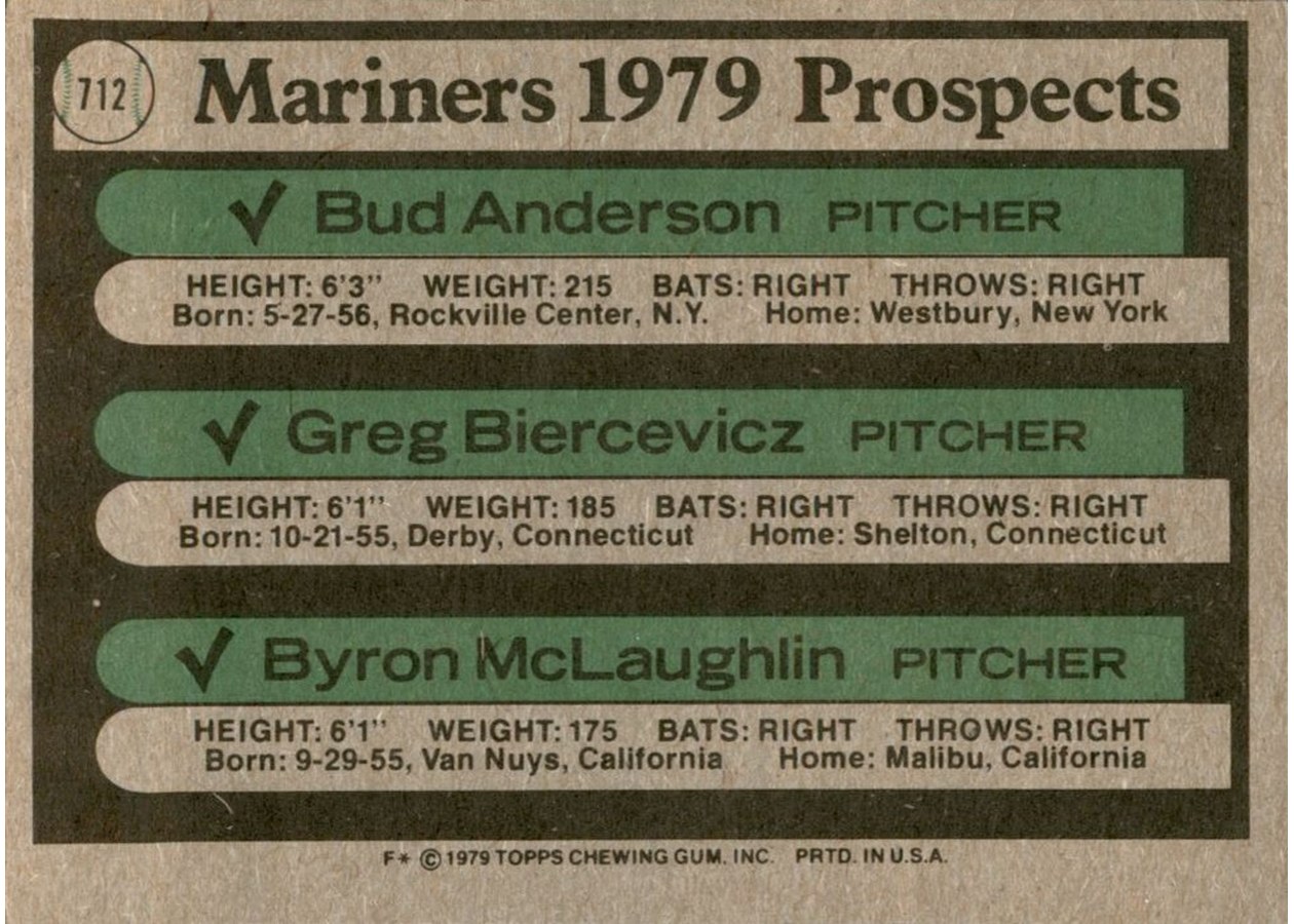 1979 Topps #712 Mariners 1979 Prospects card back