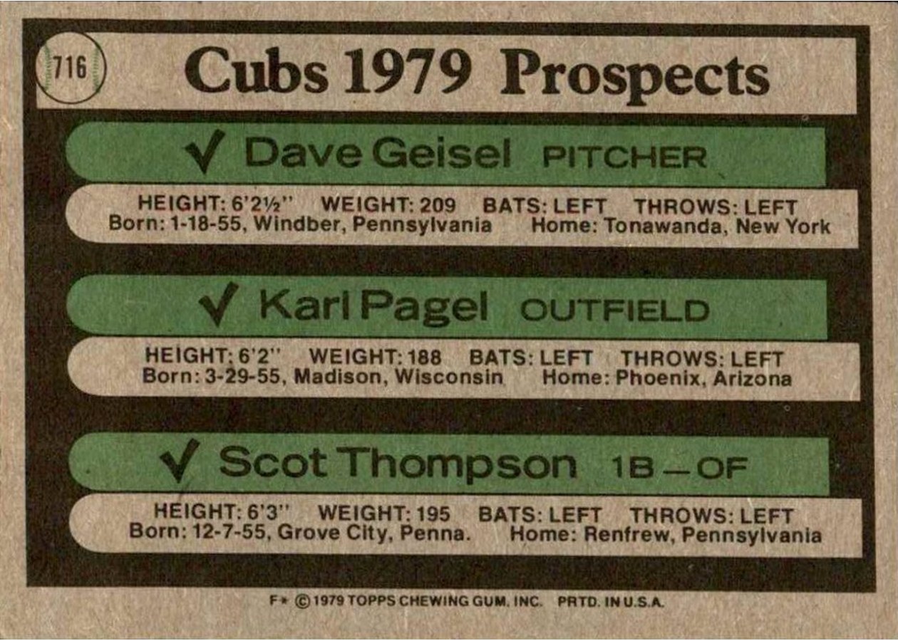 1979 Topps #716 Cubs 1979 Prospects card back