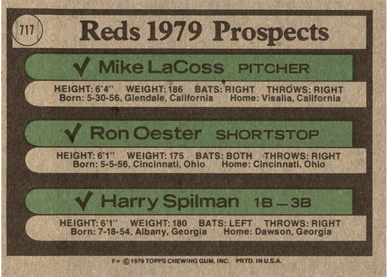 1979 Topps #717 Reds 1979 Prospects card back