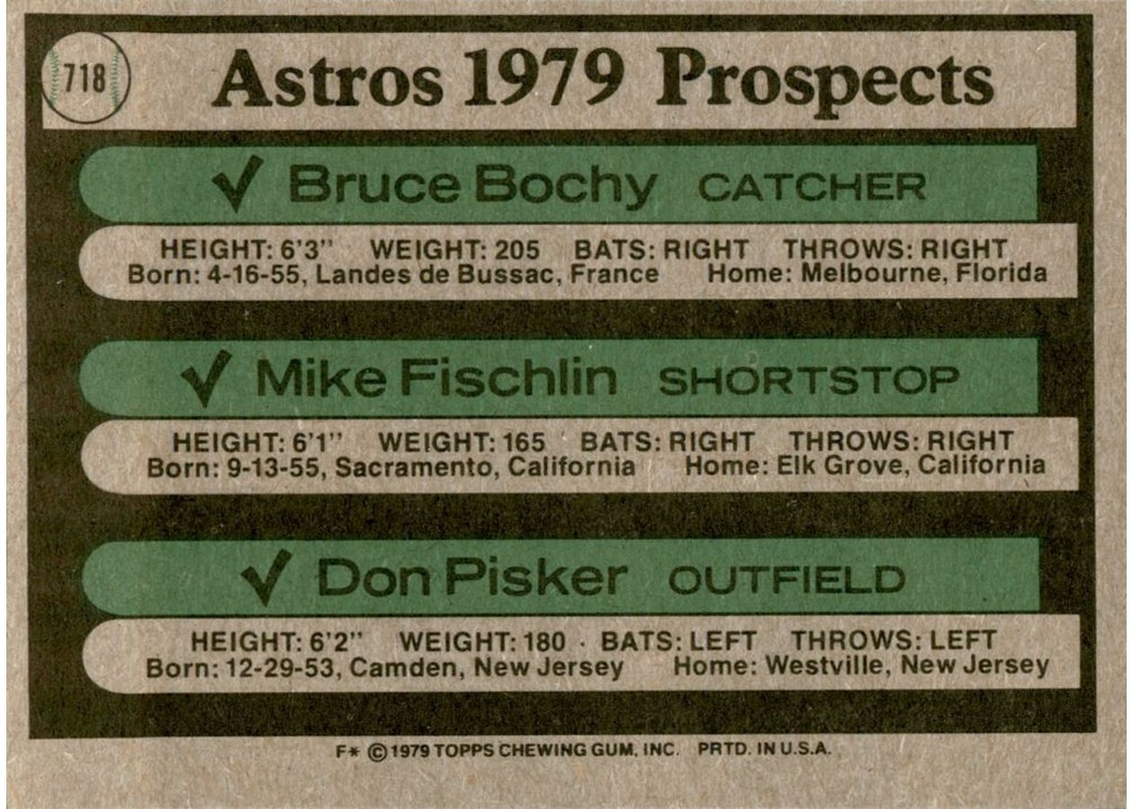 1979 Topps #718 Astros 1979 Prospects card back