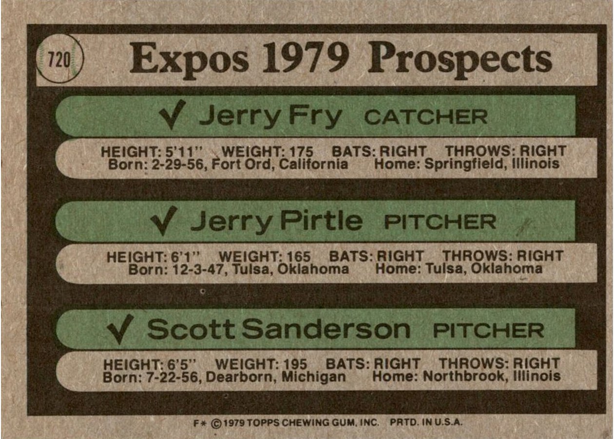 1979 Topps #720 Expos 1979 Prospects card back