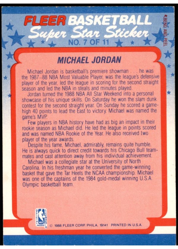 1988-89 Fleer Sticker #7 Michael Jordan sticker back