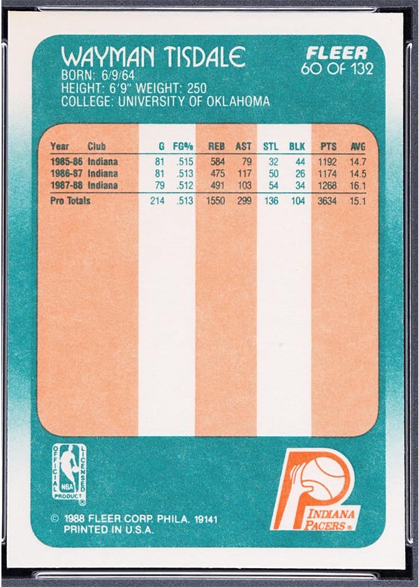 1988-89 Fleer #60 Wayman Tisdale card back