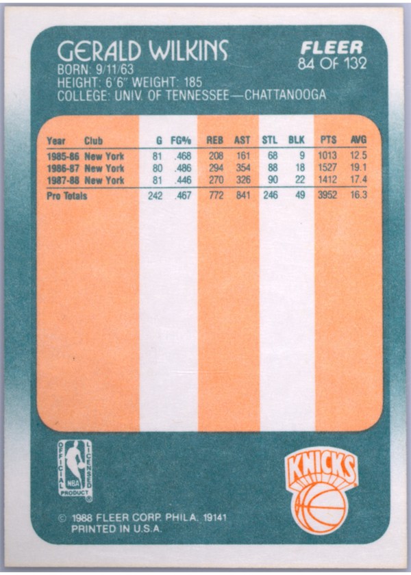1988-89 Fleer #84 Gerald Wilkins card back