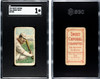 1909 T206 Johnny Bates Sweet Caporal 150 Batting Factory No. 25 Boston Doves SGC 1 front and back of card