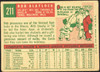 1959 Topps Bob Blaylock #211 White Back St. Louis Cardinals RC VG-EX R100102 back of card