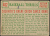 1959 Topps Colavito's Great Catch Saves Game #462 Baseball Thrills Cleveland Indians Low Grade - Marks R100177 back of card
