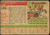 1955 Topps Joe Black #156 Brooklyn Dodgers Fair Example A back of card