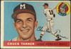 1955 Topps Chuck Tanner #161 Milwaukee Braves RC High Number Low Grade - Creases Example A front of card