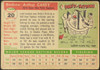1955 Topps Andy Carey #20 New York Yankees Fair Example A back of card