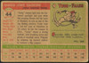 1955 Topps Corky Valentine #44 Cincinnati Redlegs Low Grade - Creases Example A back of card