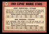 1969 Topps Jerry Robertson / Mike Wegener #284 Expos Rookies RC VG-EX back of card