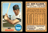 1968 Topps Bob Allison #335 Minnesota Twins VG-EX front and back of card