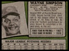 1971 Topps Wayne Simpson #339 Cincinnati Reds VG back of card