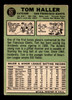 1967 Topps Tom Haller #65 San Francisco Giants Low Grade - Creases - Back
