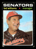 1971 Topps Ted Williams #380 Washington Senators HOF Low Grade - Creases - Front