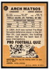 1967 Topps Football Arch Matsos #37 VG back of card