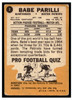 1967 Topps Football Babe Parilli #2 Good back of card