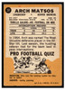 1967 Topps Football Arch Matsos #37 Good back of card