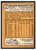 1968 Topps Dave Ricketts #46 Low Grade - Creases back of card